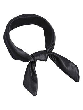 Women Black Chiffon Square Ribbon Neck Scarf Satin Handkerchief For Halloween